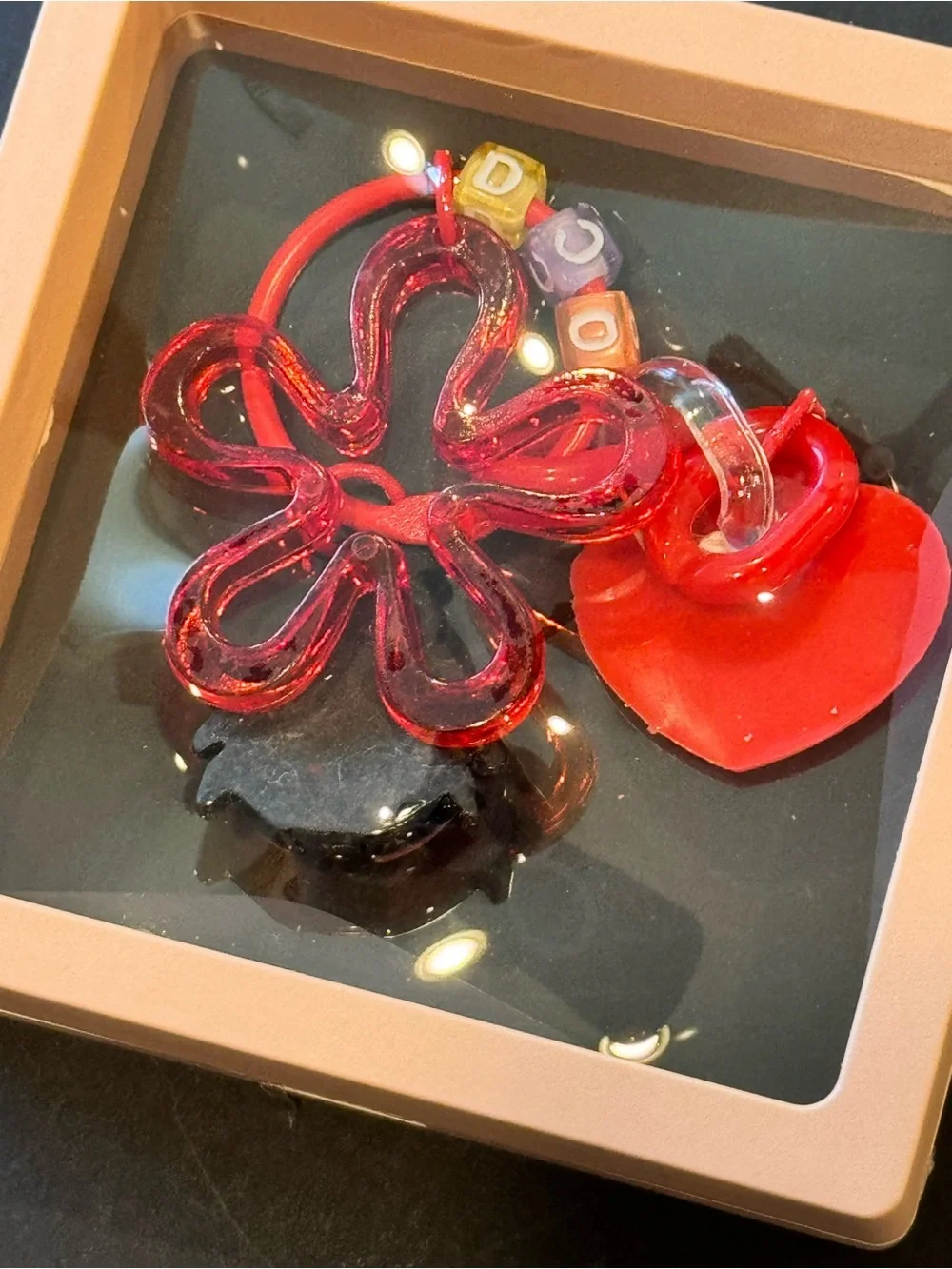 Red Ladybug Heart Charm Keychain for Kids - Playful Bag Accessory in Shadow Box